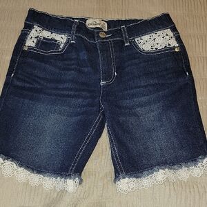 Jordache Dark Blue Denim Shorts with White Lace Accents